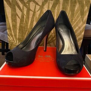Coach Black Aldis Black Peep-Toe Platform Stiletto Heels